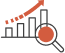 Bar graph with magnifying glass icon